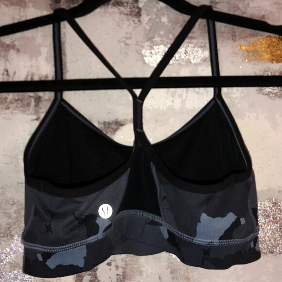 LULULEMON Black Gray Camo Flow Y Mesh Panel Razor Back Sports Bra Size 6 - Picture 6 of 16